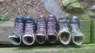 Boots: L to R Mammut (newest),  Scarpa, Loveson