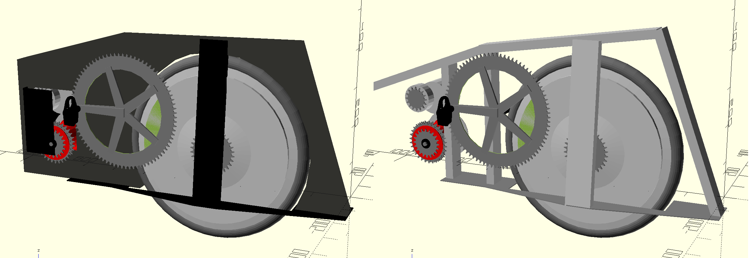 Options for the subframe: carbon on the left, aluminium on the right