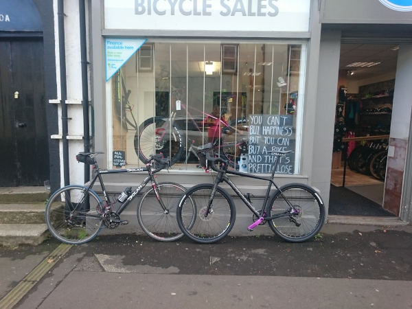 Old meets new: my old Dolan with the new Slate outside Studio Velo